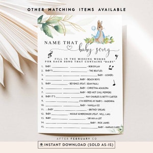 Blau Grün Gold Peter Rabbit Baby Shower Name dass Baby Song Spiel Karte Baby Shower Spiele Digital Printable Instant Download 1304V1