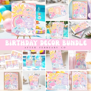 DECOR BUNDLE Preppy Groovy Pool Beach Geburtstagsparty Dekore Schilder Etikett Etikett Favors Essen Zelt Platzkarte Etikett Dekore Vorlage 631K1