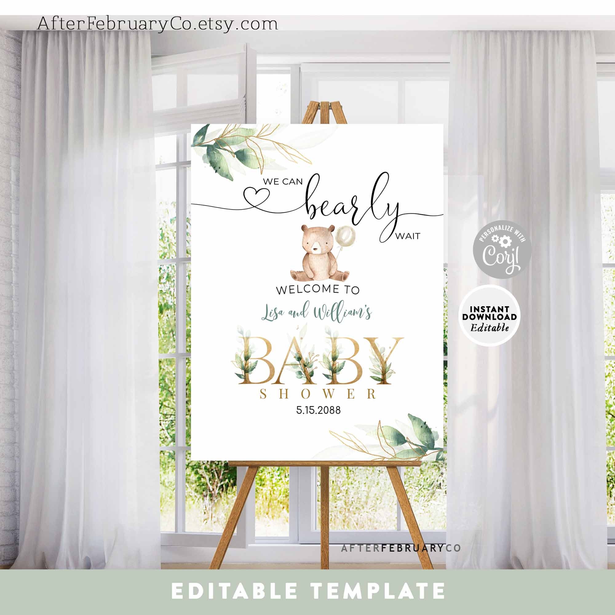 EDITABLE Greenery Gold We Can Bearly Wait Teddy Bear Baby - Etsy