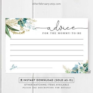 Advice for the Mommy To Be Greenery Simple Modern Blue Green Baby Shower Printable . INSTANT DOWNLOAD No.199