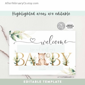 EDITABLE Greenery Gold We Can Bearly Wait Teddy Bear Baby Shower ...