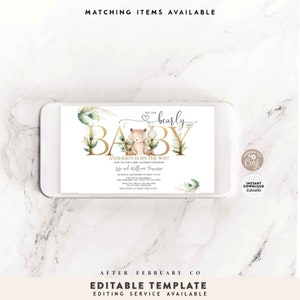 EDITABLE Greenery Gold We Can Bearly Wait Teddy Bear Baby Shower ...