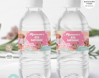 Editable Capybara Preppy Birthday Water Bottle Labels: Birthday Decor Printable Template 649K1