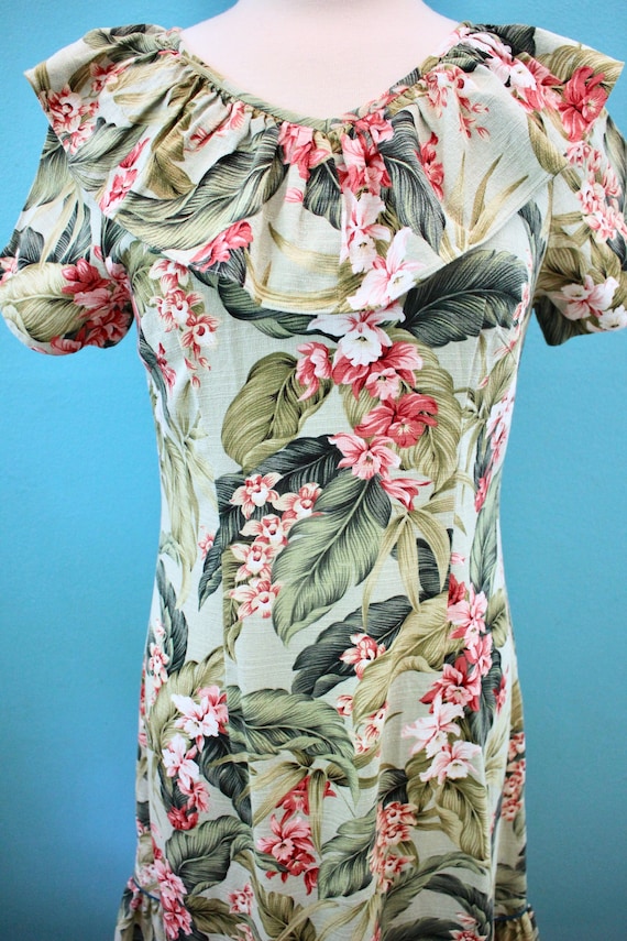 Hawaiian Dress 90's-Does-40's Floral Barkcloth Mu… - image 4