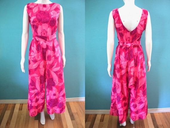 Hawaiian Jumpsuit 1960's Pink And Purple watercolo