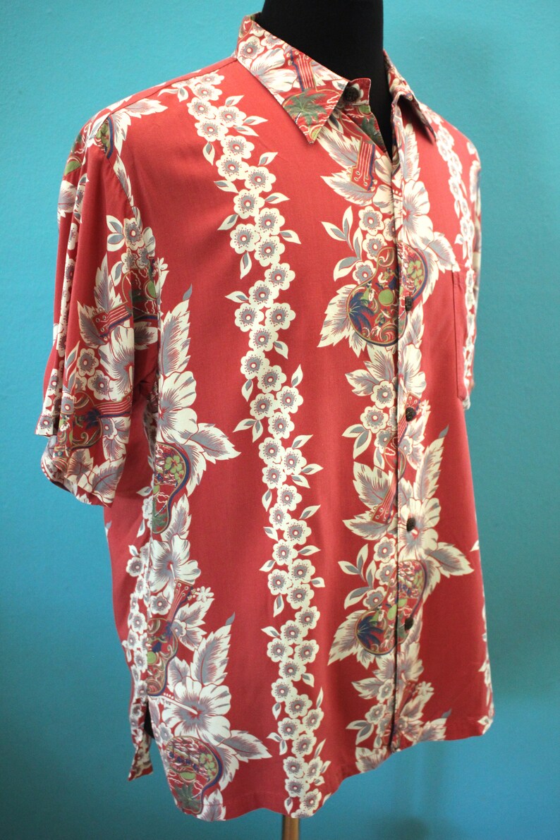 Hawaiian Shirt 90/'s-Does-40/'s Men/'s Iolani Guitar Ukelele Print Floral Striped Hawaiian Shirt