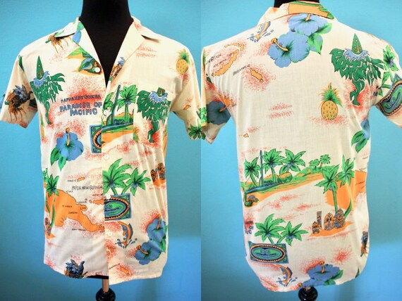 Hawaiian Shirt 1980's Papau New Guinea Print Shirt