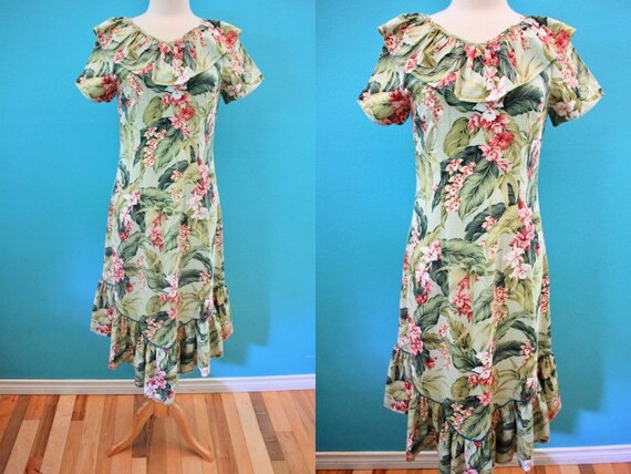 Hawaiian Dress 90's-Does-40's Floral Barkcloth Muu