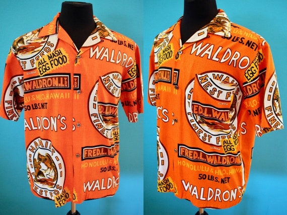 Hawaiian Shirt Orange Waldron's Hawaiian Foods Pri