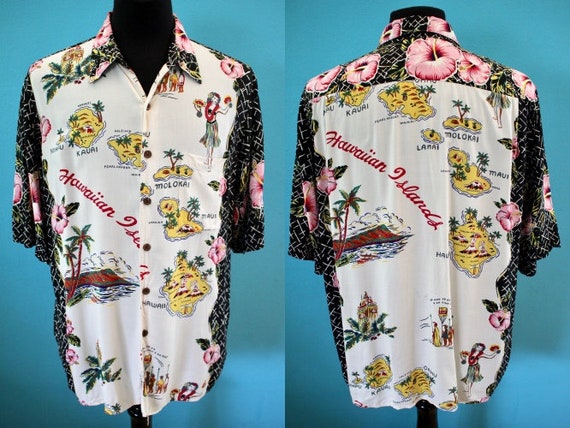 Hawaiian Shirt Reyn Spooner Rayon Hawaiian Map Pr