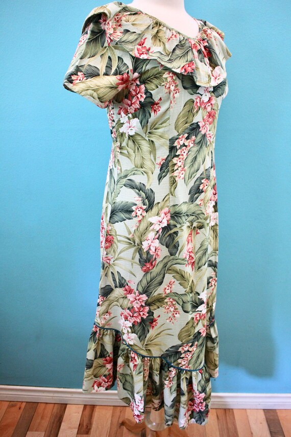 Hawaiian Dress 90's-Does-40's Floral Barkcloth Mu… - image 5