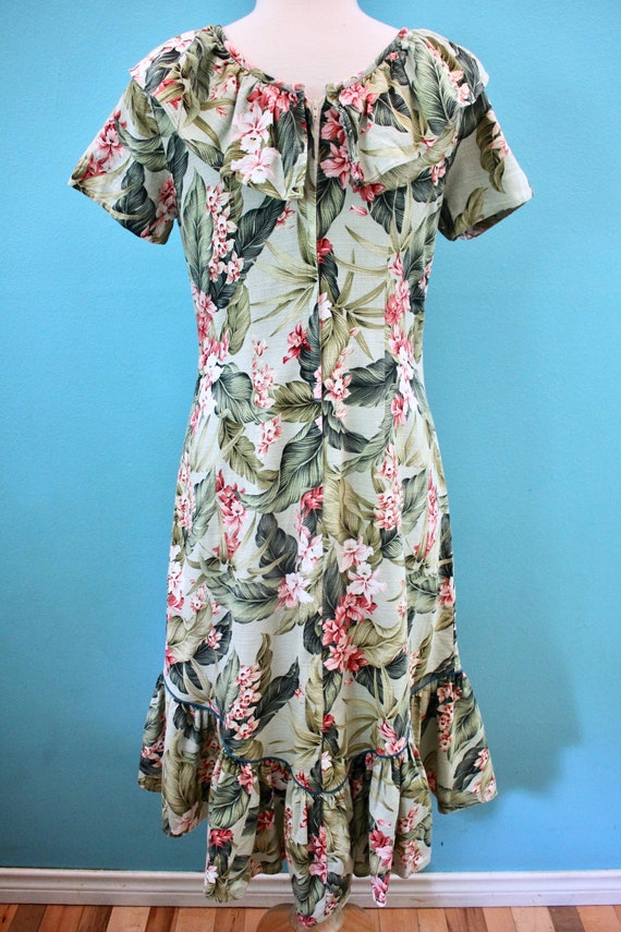 Hawaiian Dress 90's-Does-40's Floral Barkcloth Mu… - image 7