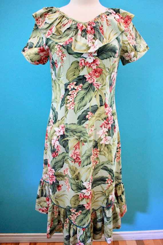 Hawaiian Dress 90's-Does-40's Floral Barkcloth Mu… - image 3