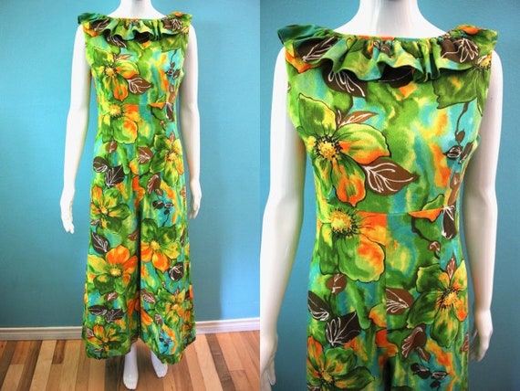 Hawaiian Jumpsuit 1960's Watercolor Floral Print B
