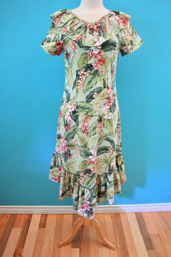 Hawaiian Dress 90's-Does-40's Floral Barkcloth Mu… - image 2