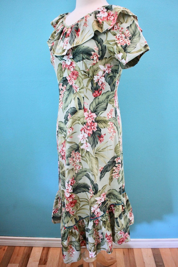 Hawaiian Dress 90's-Does-40's Floral Barkcloth Mu… - image 6