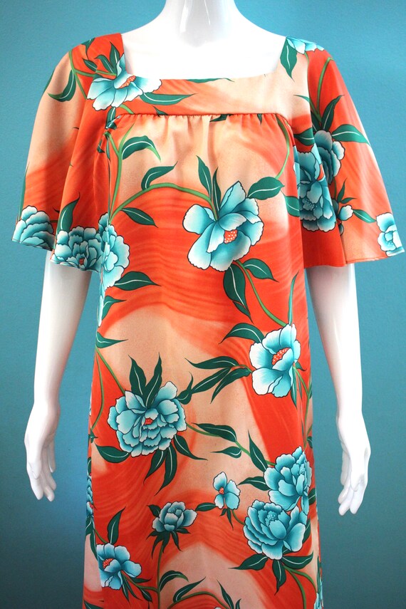 Hawaiian Dress 1970's Hilo Hattie Orange Muumuu Dress… - Gem