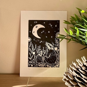 Hand printed original art print | Badger | Nature | Lino print | Illustration | A6 print on A5