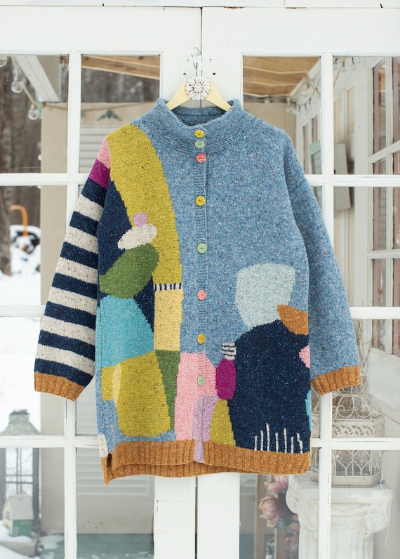 Wool Cardigan / Color-Block Cardigan / Coat