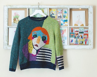 Modern Art Sweater / Wool Sweater / Women Sweater / Size XS