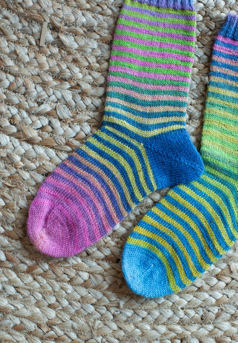 Striped Socks / Hand Knitted Socks / Wool Socks / Size 6, 7 image 2