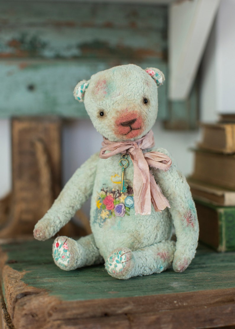 Vintage Teddy/Turquoise Teddy Bear image 6