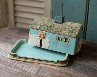 Butter Dish "480" / Ceramic Butter Dish / House Shape Butter Dish