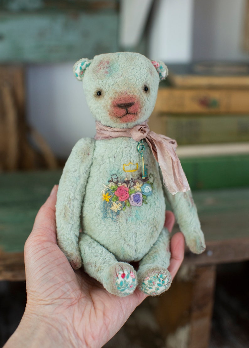 Vintage Teddy/Turquoise Teddy Bear image 8