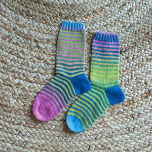Striped Socks / Hand Knitted Socks / Wool Socks / Size 6, 7 image 1