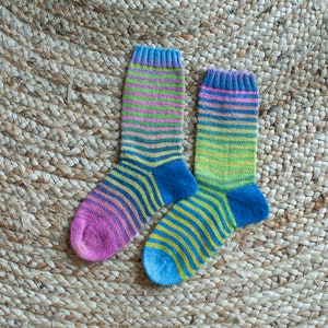 Striped Socks / Hand Knitted Socks / Wool Socks / Size 6, 7