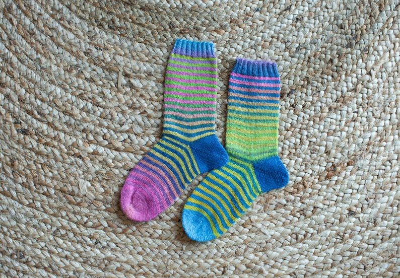 Striped Socks / Hand Knitted Socks / Wool Socks / Size 6, 7 image 1