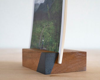 Wood Photo Holder | Charcoal Gray and Cherry Wood | Polaroid Display Block | Small Wood Decor