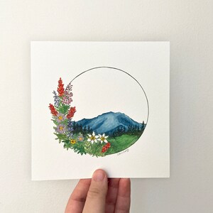 Mt. Rainier | Tahoma Circle | 6x6 Watercolor Print