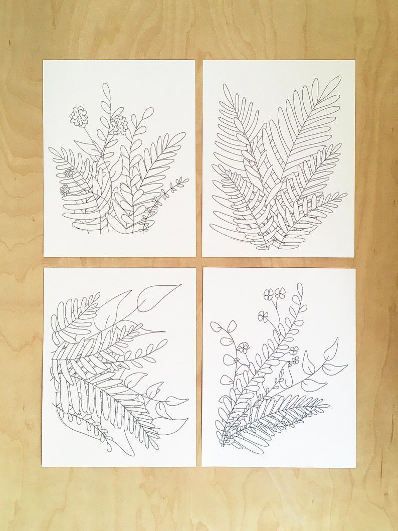 Set of 4 Botanical Coloring Pages Printable Download - Etsy