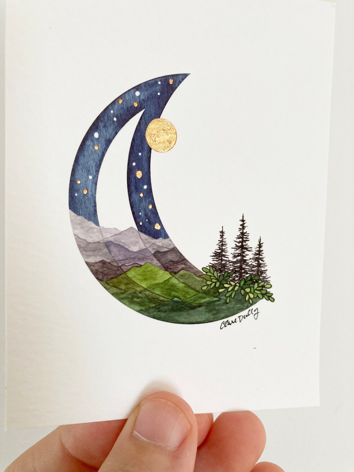 Night/day Moon - Mini Print With Copper Detail - Etsy