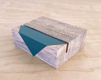Wood Print Holder | Muted Blue Geometric Photoholder | Modern Instax Holder | Small Wood Decor