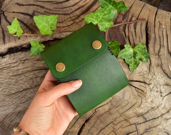 leather checkbook cover with card green