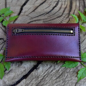 leather tobacco pouch burgundy purple zip pocket for filters