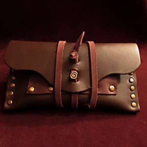 leather brown tobacco pouch brass age paper holder image 1