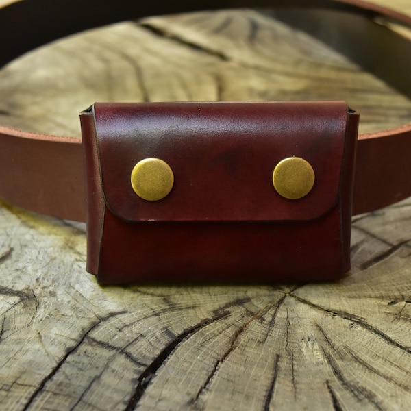 Porte carte  cuir marron acajou porte ceinture