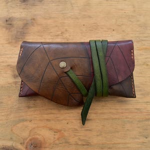 Leather tobacco pouch, engraved with a tobacco leaf elvish image 1