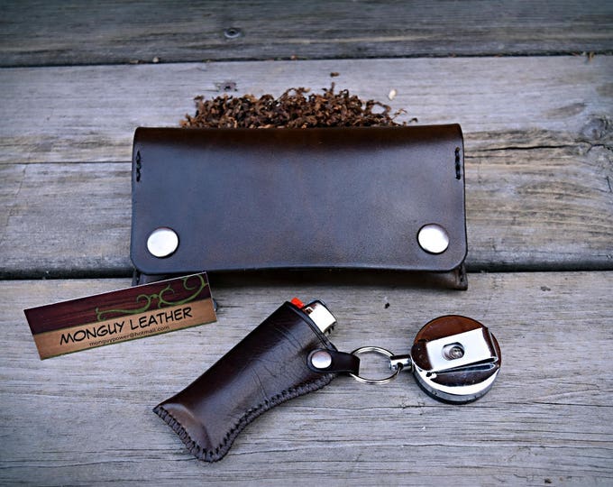 Blague à Tabac En Cuir Marron - Pochette Pliable Avec 2 Compartiments + Espace Filtre, 15.5x5.5x2 Cm, Portable