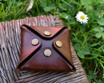 porte monnaie pour homme (et femme...) origami  en cuir marron fleur de vie