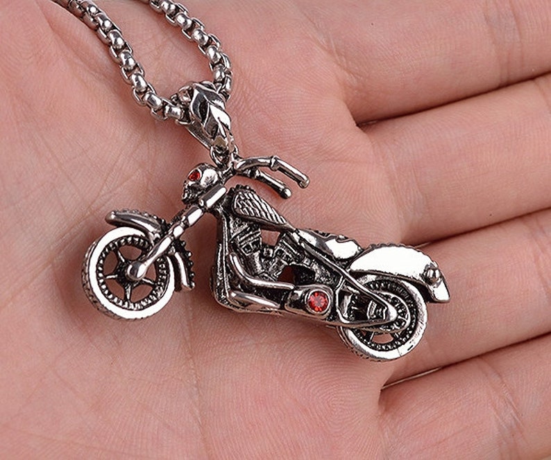 skull motor bike pendant stainless steel 3D motorcycle necklace Men/'s Rumble Chopper Necklace Red Crystal Skeleton Ghost Rider Cool Pendant