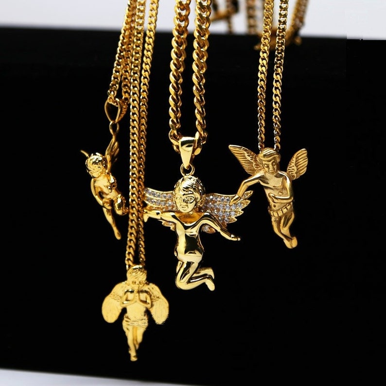 24k Gold Plated Cupid Guardian Angel Cherub Baby Charm Image 0