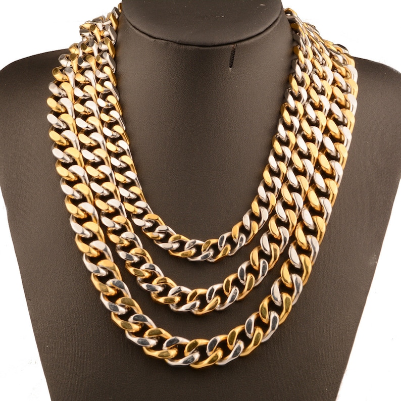 16//20mm Huge Stainless Steel Silver//Gold Curb Cuban Chains Men/'s Necklace 7/"-40/"