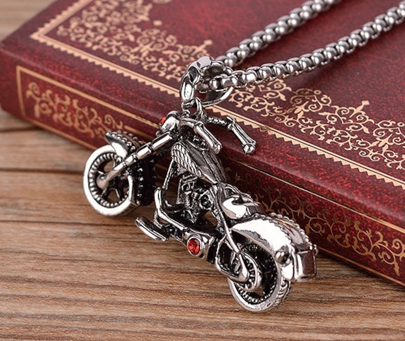 skull motor bike pendant stainless steel 3D motorcycle necklace Men/'s Rumble Chopper Necklace Red Crystal Skeleton Ghost Rider Cool Pendant