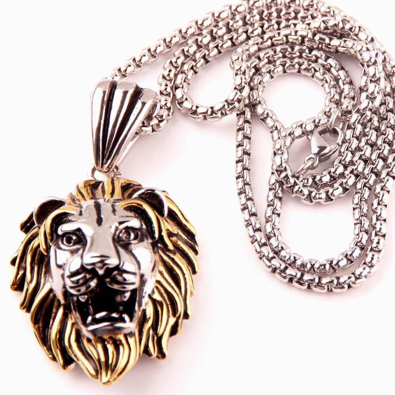 Black Lion head Charm Mens Pendant Necklace Stainless Steel men/'s Pendants Necklace gold Lion pendant Lion necklace boyfriend birthday gift