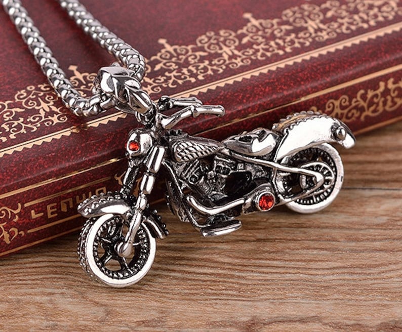 skull motor bike pendant stainless steel 3D motorcycle necklace Men/'s Rumble Chopper Necklace Red Crystal Skeleton Ghost Rider Cool Pendant