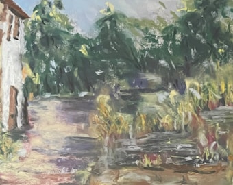 Original pastel impressionist painting Provence summer